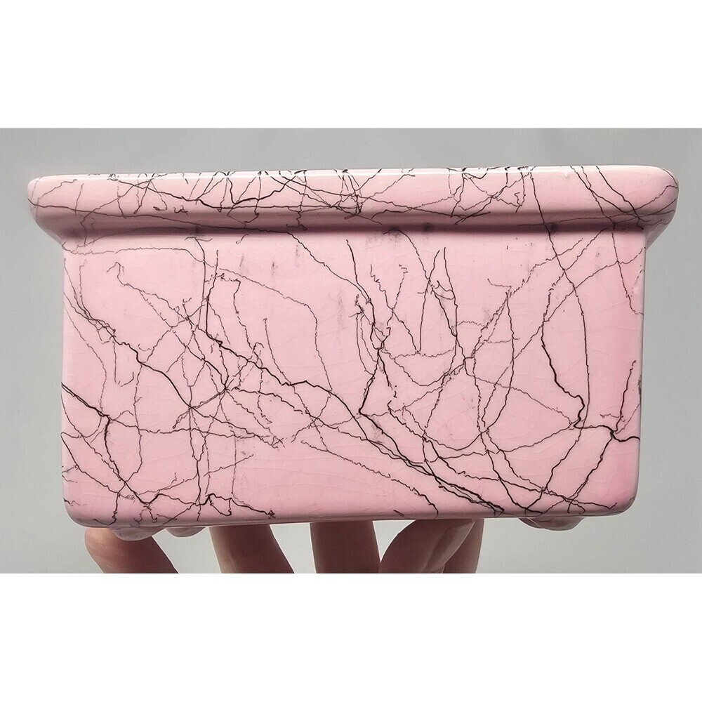 Vtg Hull MCM Pink Ceramic Footed Splatter Lines Mini Loaf Pan Trinket Dish 6" - Picture 11 of 15